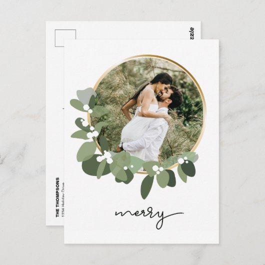 Carte Postale Merry Eucalyptus Wreath photo de Noël (Devant / Derrière)
