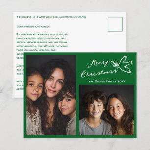 Carte Postale MERRY NOËL Simple Dove CUSTOM 2 PHOTO Holiday