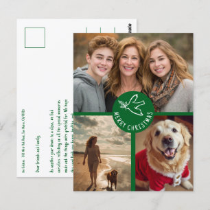 Carte Postale MERRY NOËL Simple Dove CUSTOM 3 PHOTO Holiday