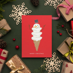 Carte Postale MERRY NOËL Snowman Ice Cream Cône