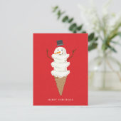 Carte Postale MERRY NOËL Snowman Ice Cream Cône (Debout devant)
