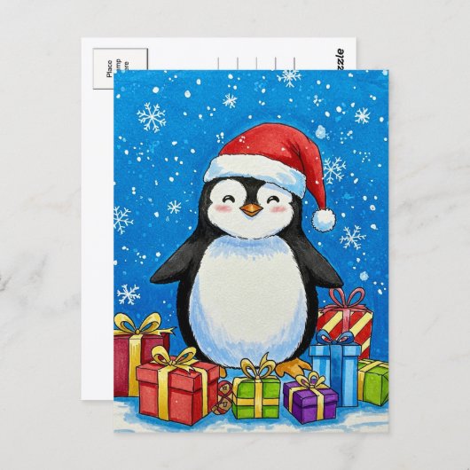 Carte Postale Merry Penguin Christmas Postcard (Devant / Derrière)