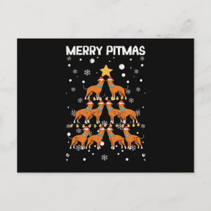 Carte Postale Merry Pitmas Pitbull Dog Merry Christmas Tree