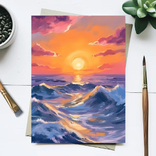 Carte Postale Mers Rocheuses Vagues Océaniques Peinture Aquarell