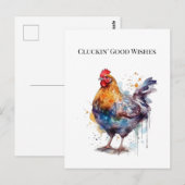 Carte Postale Merveille de la basse-cour : poule aquarelle perso (Devant / Derrière)