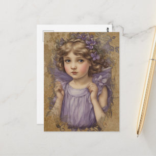 Carte Postale Merveilleuse Fée Vintage et Fleurs Violettes