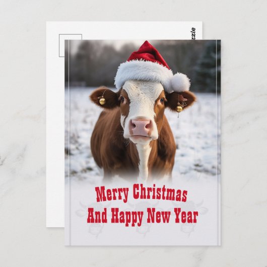 Carte Postale Merveilleuse vache de Noël (Devant / Derrière)