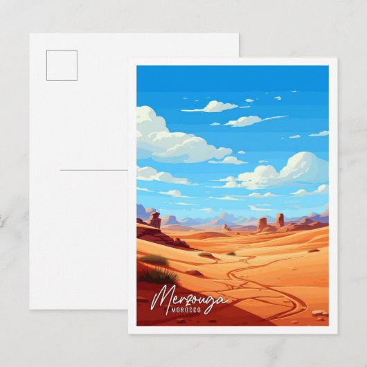 Carte Postale Merzouga Maroc Illustration de voyage artisanale (Devant / Derrière)