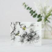 Carte Postale Mésanges aquarelle chinoise (Debout devant)
