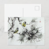 Carte Postale Mésanges aquarelle chinoise (Devant / Derrière)