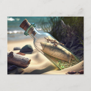 Carte postale Message dans une bouteille sur la pl