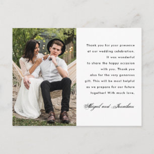 Carte Postale Message de Merci simple Mariage photo