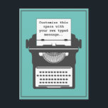 Carte Postale Message personnalisé de machine à écrire vintage T<br><div class="desc">Ajoutez votre propre texte et créez un message ou une carte postale faire-part unique. Vous pouvez également customiser la couleur arrière - plan.</div>