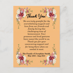 Carte Postale Message simple de remerciement pour des condoléanc