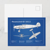 Carte Postale Messerschmitt Bf 109 - Plan d'avion ABD (Devant / Derrière)