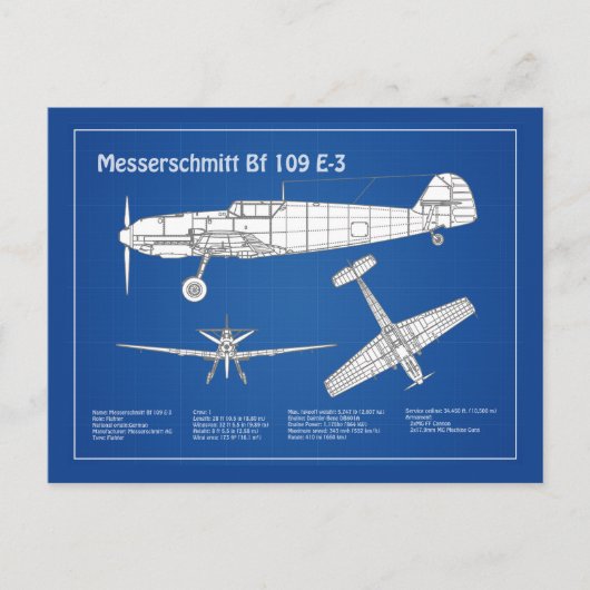 Carte Postale Messerschmitt Bf 109 - Plan d'avion ABD (Devant)