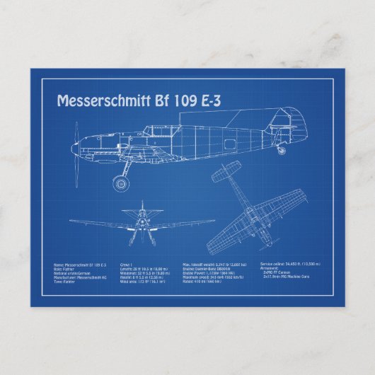 Carte Postale Messerschmitt Bf 109 - Plan d'avion AD (Devant)