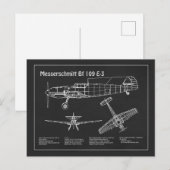 Carte Postale Messerschmitt Bf 109 - Plan d'avion PD (Devant / Derrière)