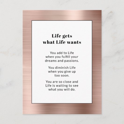 Carte Postale Métal brossé Motivational Rose Gold (Devant)