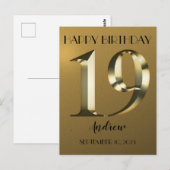 Carte Postale Métallisé Anniversaire 19 ans (Devant / Derrière)