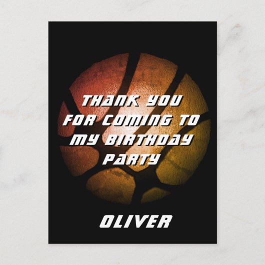 Carte Postale Metallo Orange Basketball Ball Anniversaire Merci (Devant)