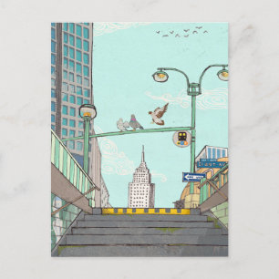 Carte Postale Métro Arrêt Manhattan NYC Illustration Whimsical