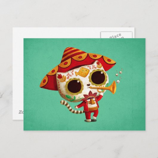 Carte Postale Mexicain El mariachi Cute Cat (Devant / Derrière)
