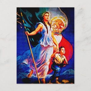 Carte Postale Mexican Flag Woman and Child