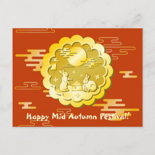 Carte Postale Mi-automne Festival Gold Mooncake Moon Rabbit