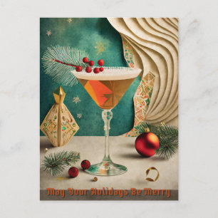 Carte Postale Mi-Siècle Cocktail de Noël Fête Happy Hour