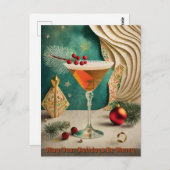 Carte Postale Mi-Siècle Cocktail de Noël Fête Happy Hour (Devant / Derrière)