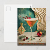 Carte Postale Mi-Siècle Cocktail de Noël Fête Happy Hour (Devant / Derrière)