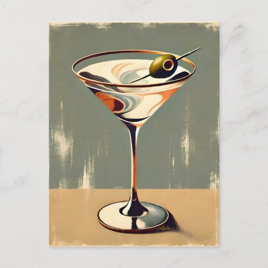 Carte Postale Mi-siècle Moderne 1 Olive Martini Peinture (Devant)