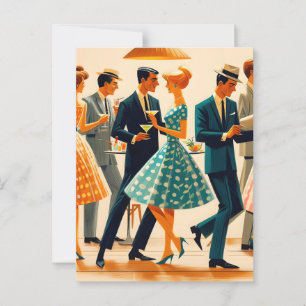 Carte Postale Mi-siècle Moderne Martinis Danser Cocktail Party