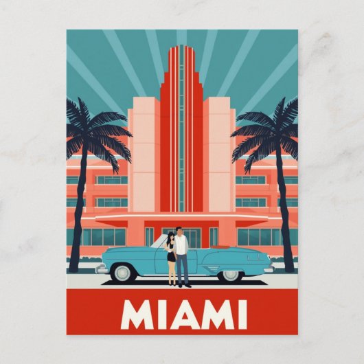 Carte Postale Miami Art Deco South Beach Retro Car (Devant)