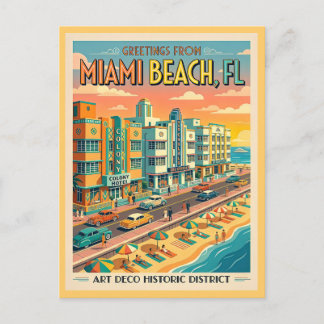 Carte Postale Miami Beach Art Deco District Vintage Style