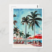 Carte Postale Miami Beach Florida peinture aquarelle (Devant / Derrière)