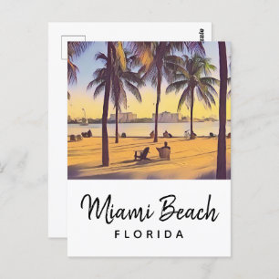 Carte Postale Miami Beach Floride Aquarelle Vintage Art