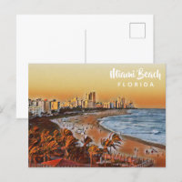 Miami Beach Floride Aquarelle Vintage Art