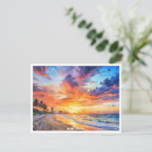 Carte Postale Miami Beach, Floride coucher d'aquarelle de soleil (Debout devant)