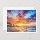 Carte Postale Miami Beach, Floride coucher d'aquarelle de soleil (Devant / Derrière)