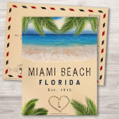 Carte Postale Miami Beach Floride Sand Tropical Palm Feuilles