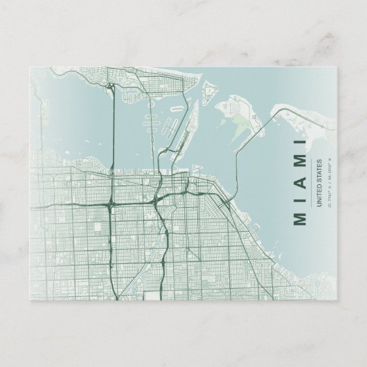 Carte Postale Miami City Map Minimal Postcard (Devant)