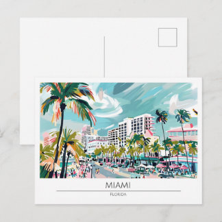 Carte Postale Miami Floride Illustration d'art vintage Voyage