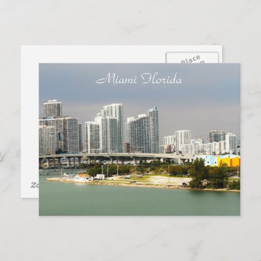 Carte Postale Miami Floride, Skyline, Grands bâtiments, Pont (Devant / Derrière)