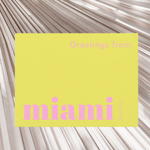 Carte Postale Miami Floride typographique jaune rose