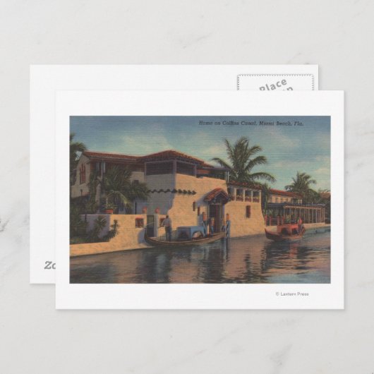 Carte Postale Miami, Floride - Vue de la maison sur Collins Cana (Devant / Derrière)