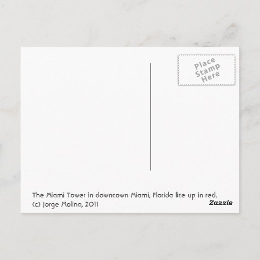 Carte Postale Miami Tower, reflets rouges (Dos)