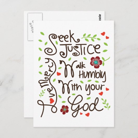 Carte Postale Micah 6 8 Chercher Justice Amour Mercy Marcher Hum (Devant / Derrière)