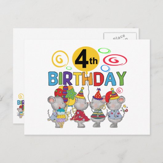 Carte Postale Mice 4th Birthday T-shirts et cadeaux (Devant / Derrière)